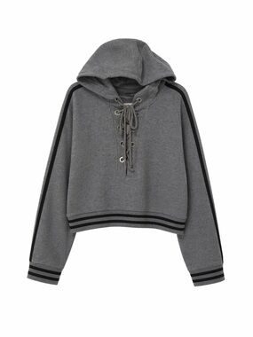 Puma Fenty By Rihanna Grey Rising Sun Lace-Up Cropped Hoodie.Size-Medium